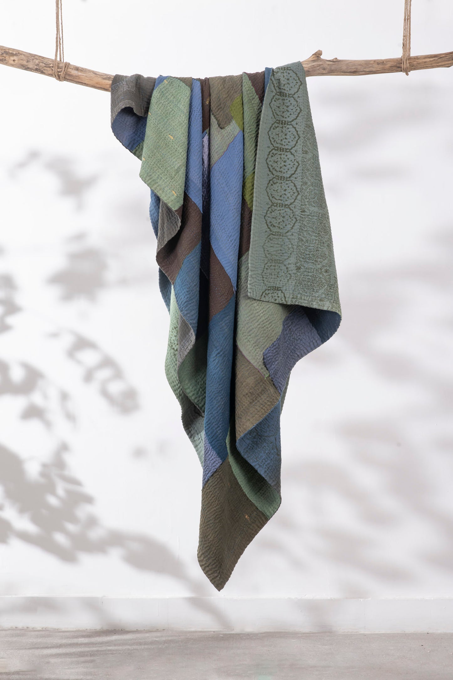 Ombre with Fray Handmade Vintage Kantha Throw - Avocado