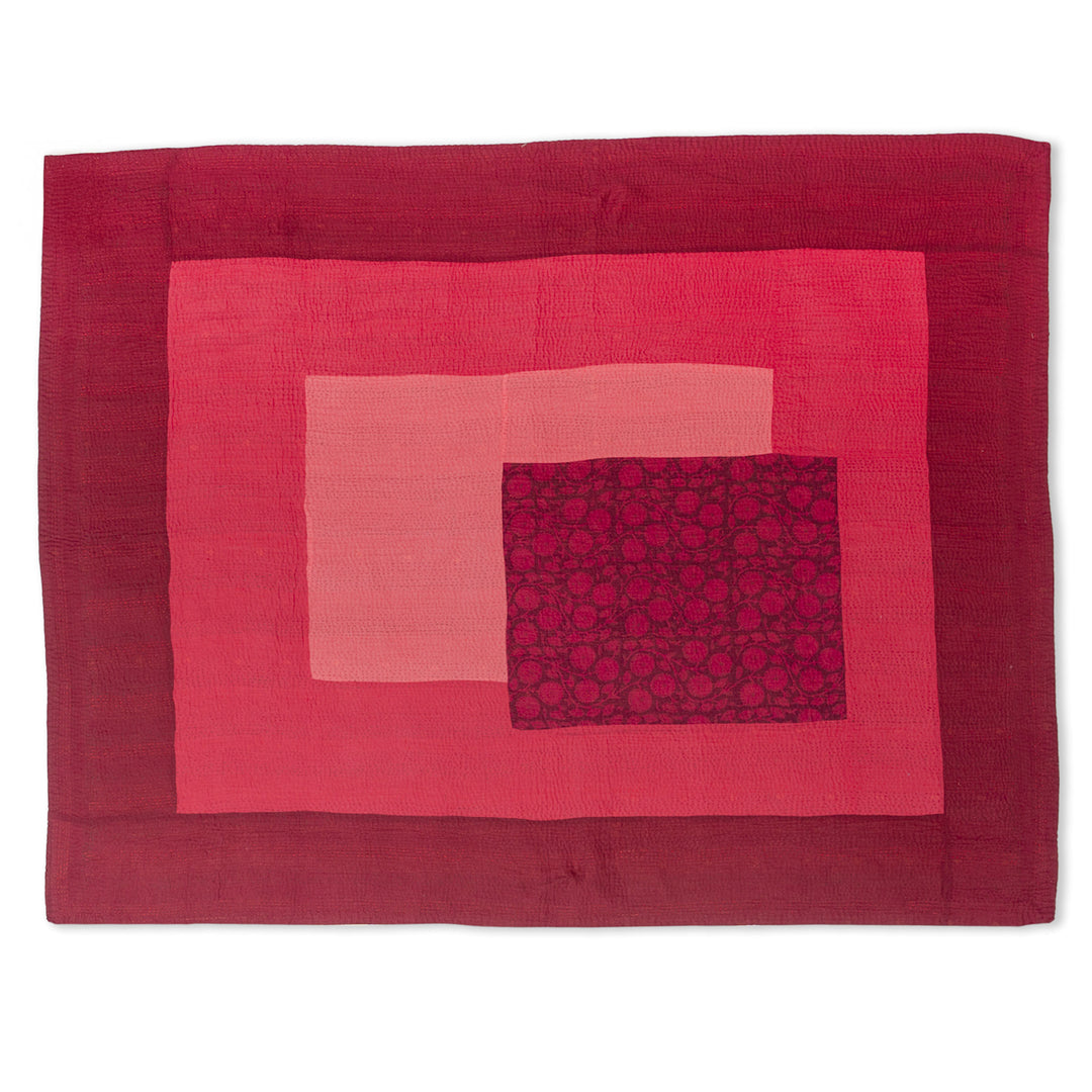 Landscape Fray Patch Handmade vintage Kantha Quilts - Red