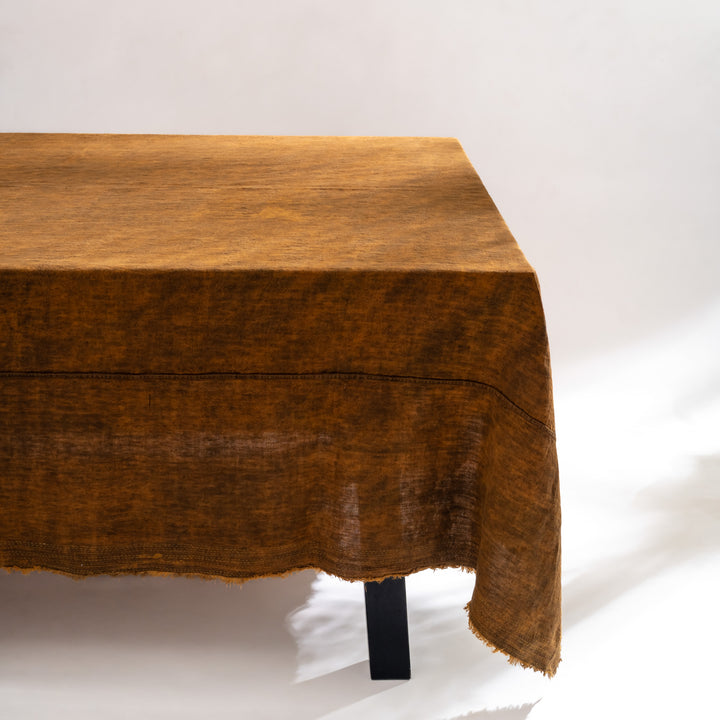 Linen Mud Dye Handmade Kantha Umber Table Cover