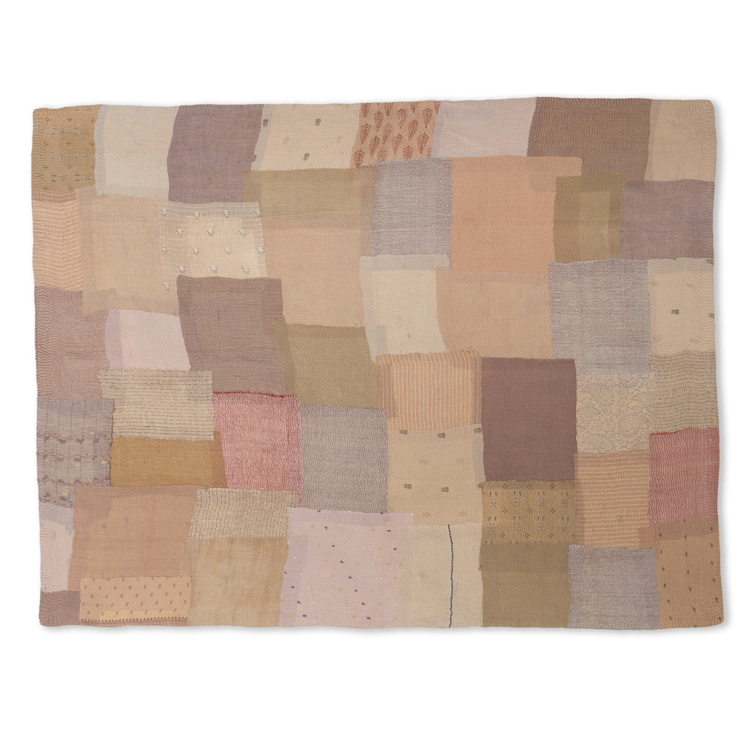 Mosaic Fray Handmade Vintage Kantha Throw -Mushroom