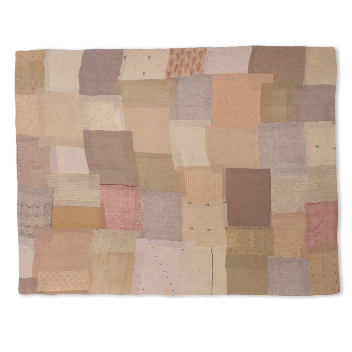 Mosaic Fray Handmade Vintage Kantha Throw -Mushroom