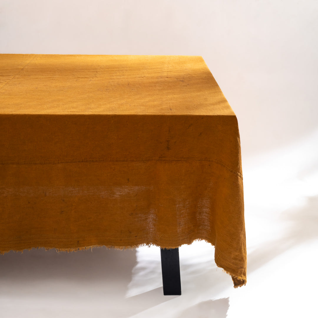 Linen Mud Dye Handmade Kantha Umber Table Cover