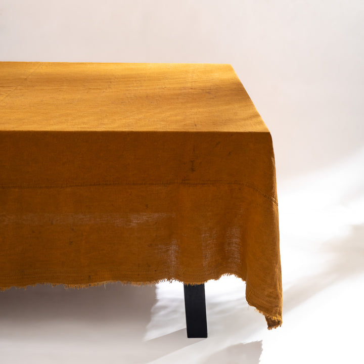 Linen Mud Dye Handmade Kantha Umber Table Cover