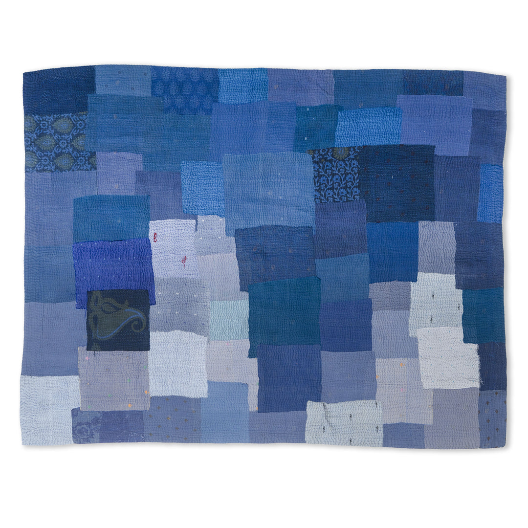 Landscape Fray Patch vintage Kantha Quilts - Navy