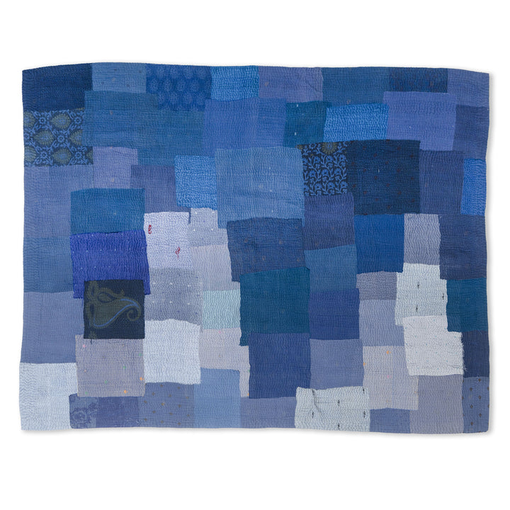 Landscape Fray Patch vintage Kantha Quilts - Navy