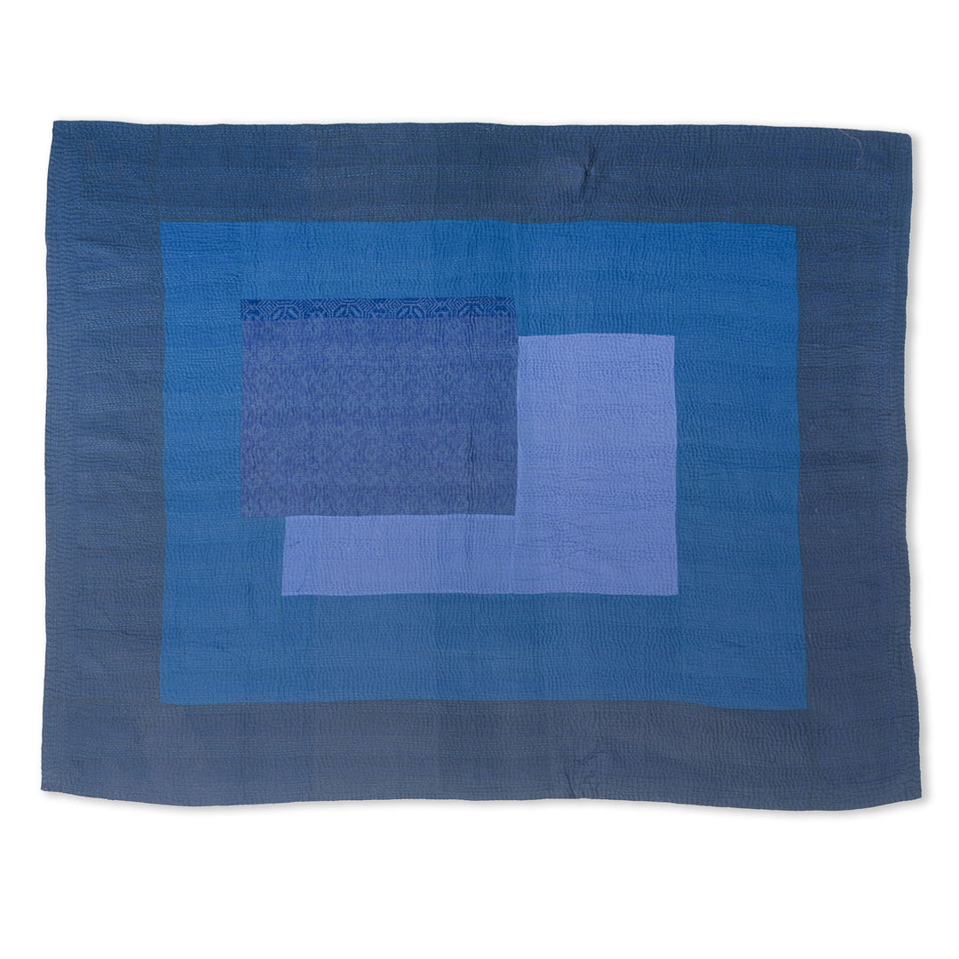 Landscape Fray Patch vintage Kantha Quilts - Navy