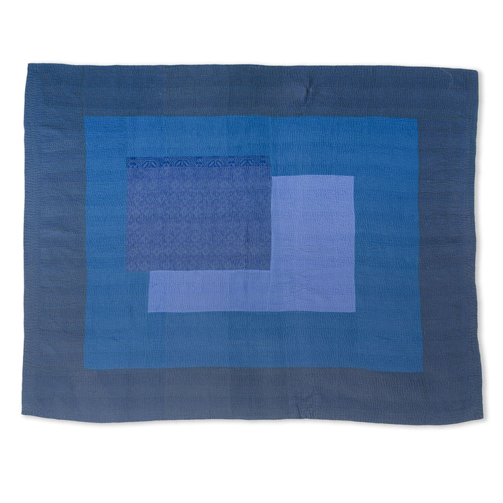 Landscape Fray Patch vintage Kantha Quilts - Navy