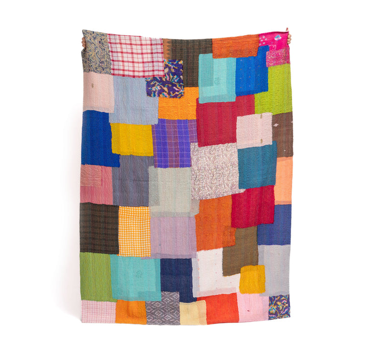 Multi Color Fray Patch Kantha Throw