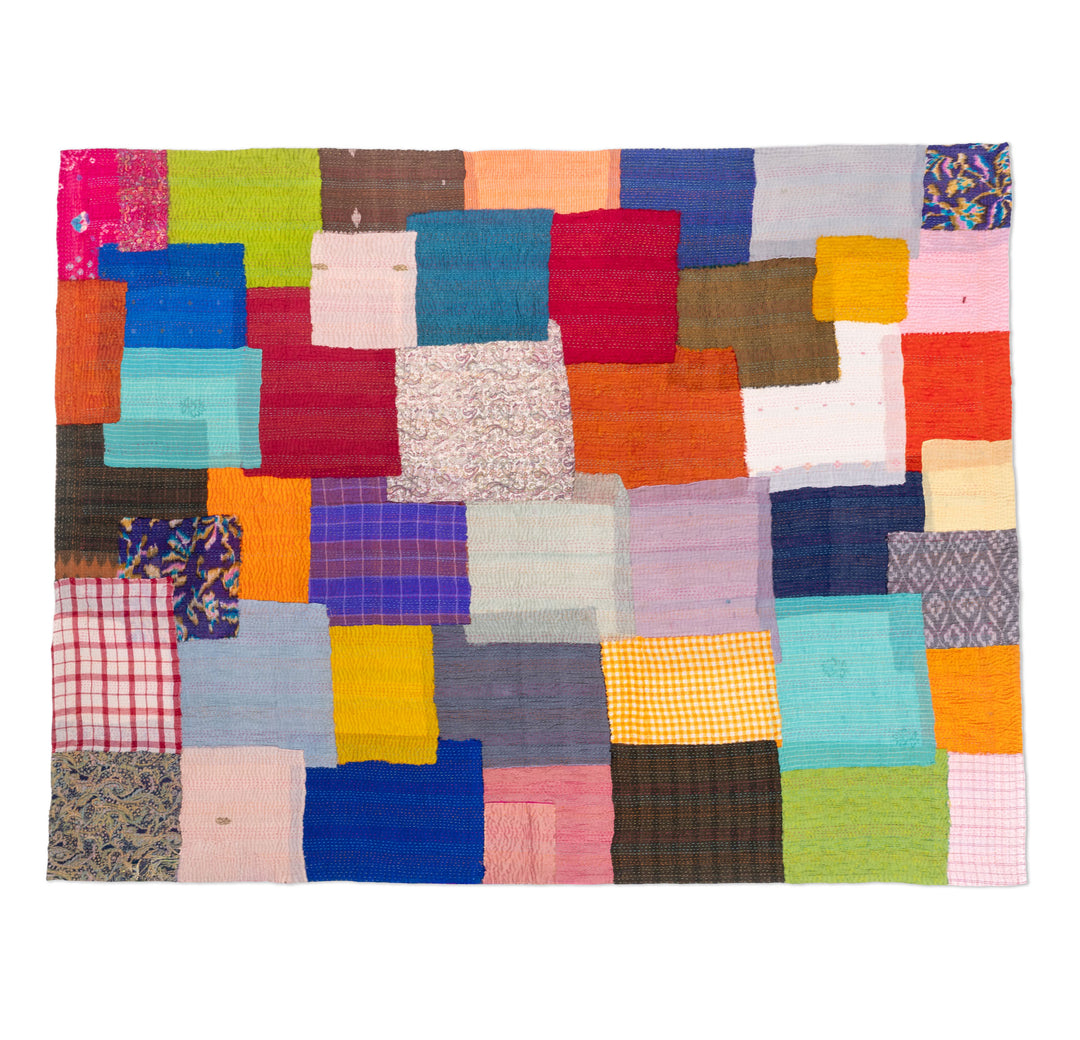 Multi Color Fray Patch Kantha Throw