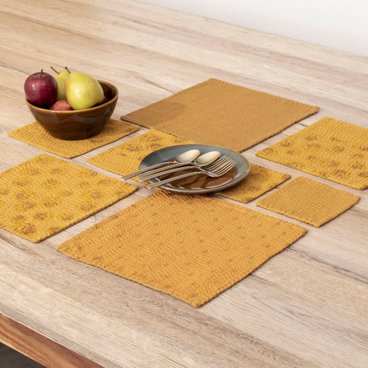 Printed Fray Handmade Coasters - Golden (Set of 2)