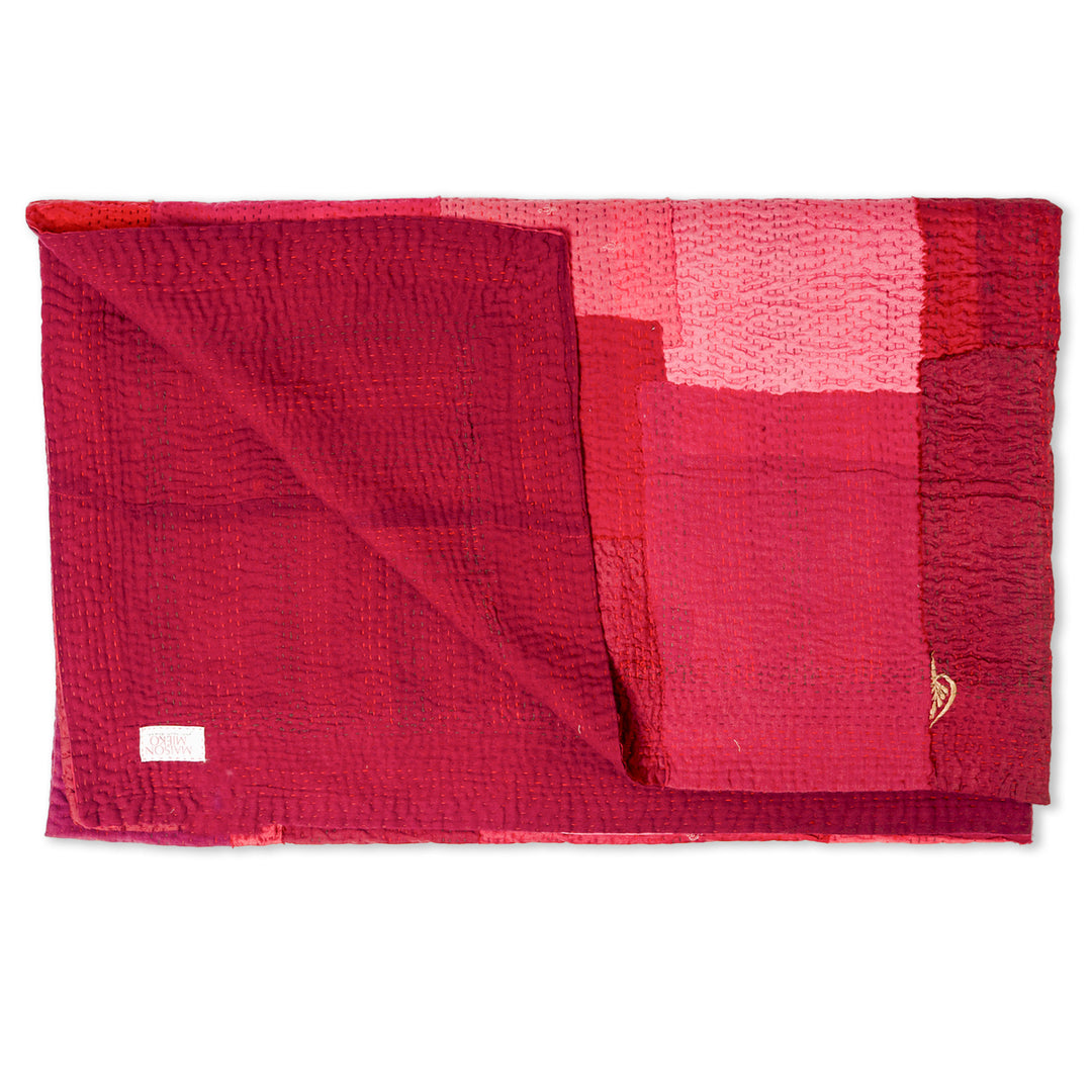 Landscape Fray Patch Handmade vintage Kantha Quilts - Red