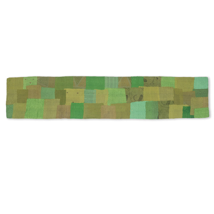 Mosaic Fray Patch Handmade Table Runner - Lime Green