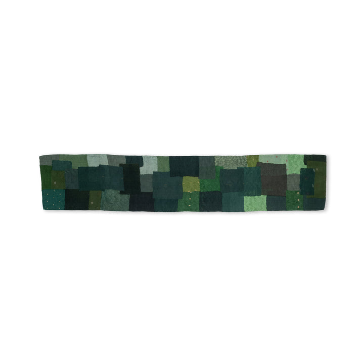 Landscape Fray Patch  vintage Kantha Runner - Green