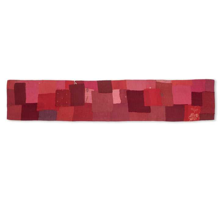 Landscape Fray Patch vintage Kantha Runner - Red