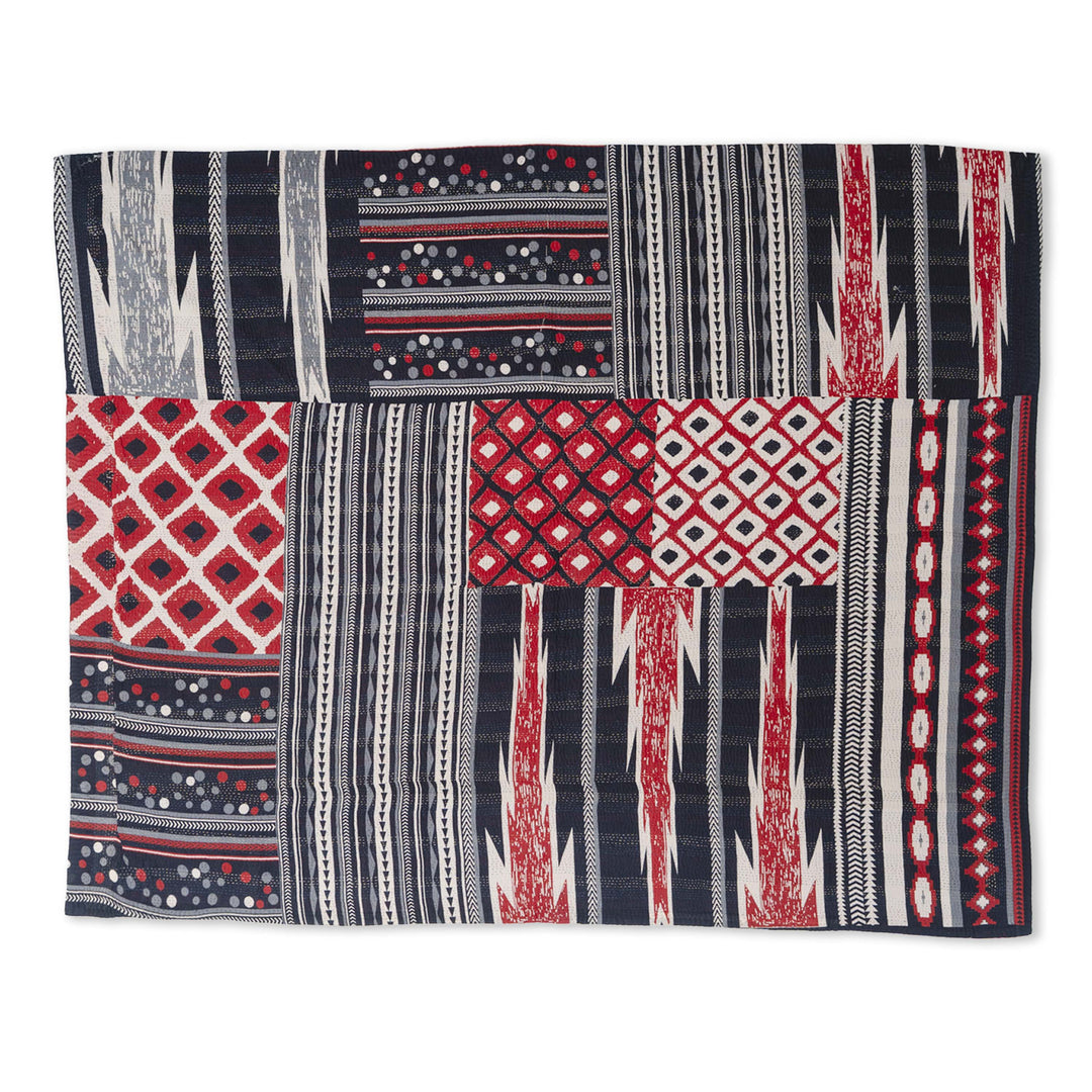Monotone Ikat Handmade Vintage Kantha Throw - Red