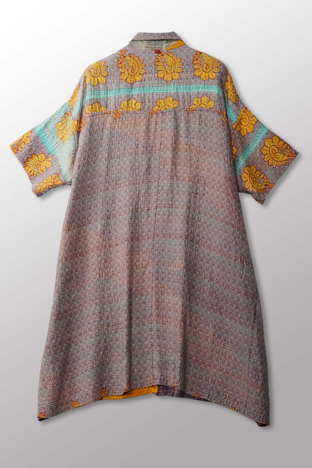 ROBE-CHEMISE MI-LONGUE VINTAGE EN COTON KANTHA - mc2429-0018a -
