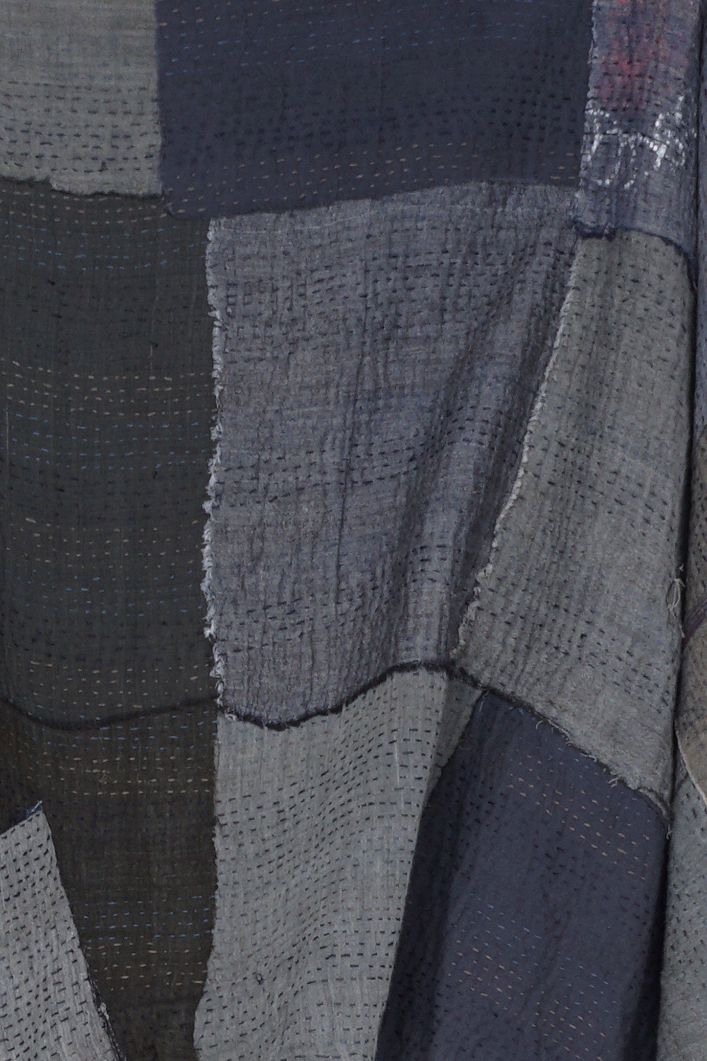 FRAYED PATCH KANTHA 3/4 SLV. CROP TOP - fi2528-gry -