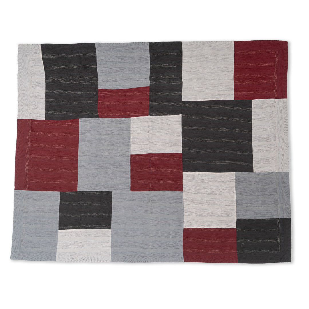 Monotone Ikat Handmade Vintage Kantha Throw - Red