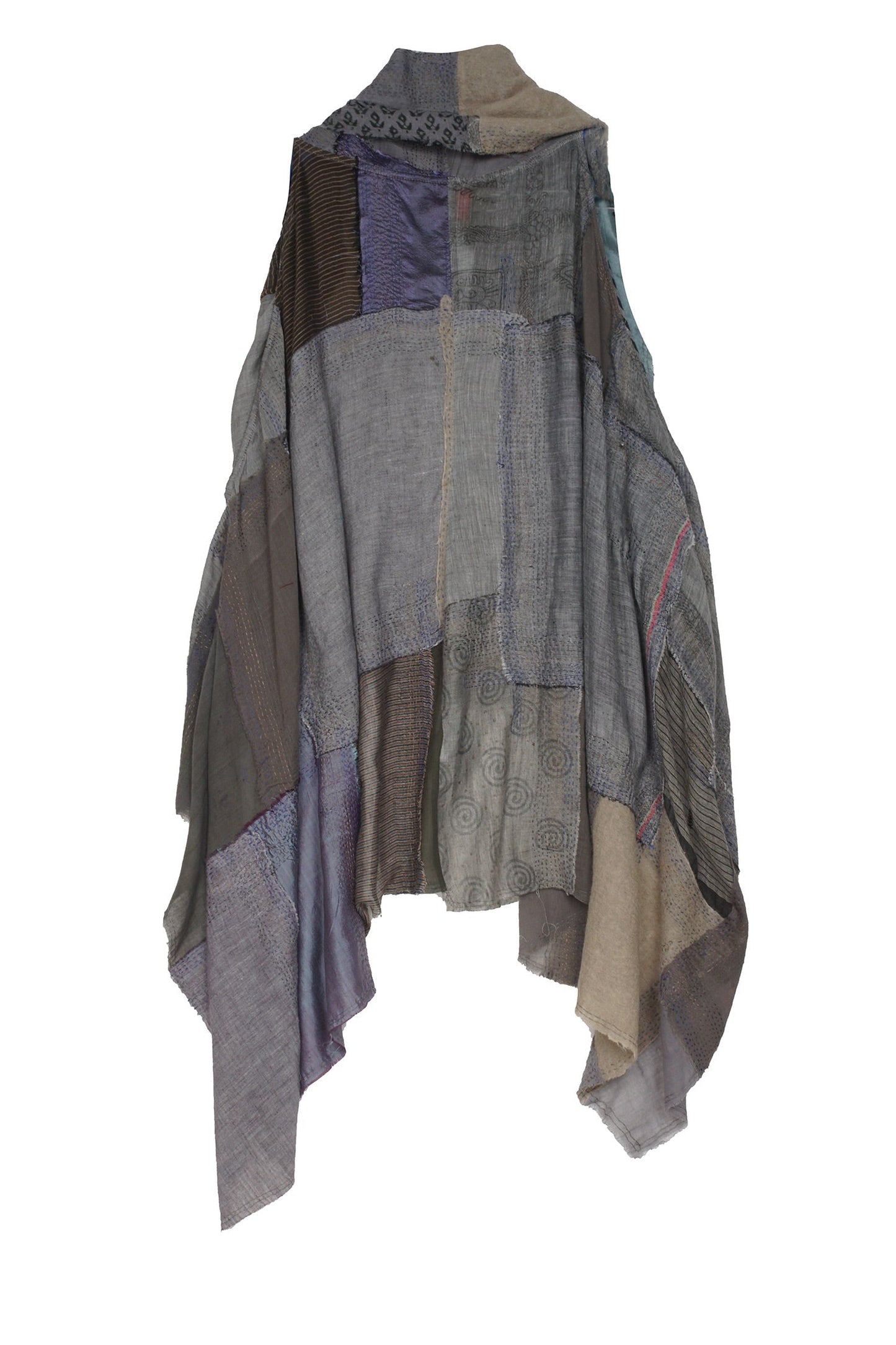 MOSAIC TILE PATCH KANTHA SHAWL VEST - mt1219-gry -