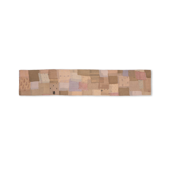 Mosaic Fray Patch vintage Kantha Table Runner - Mushroom