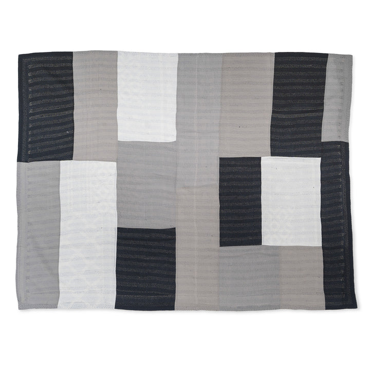 Monotone Ikat Handmade Vintage Kantha Throw - Black