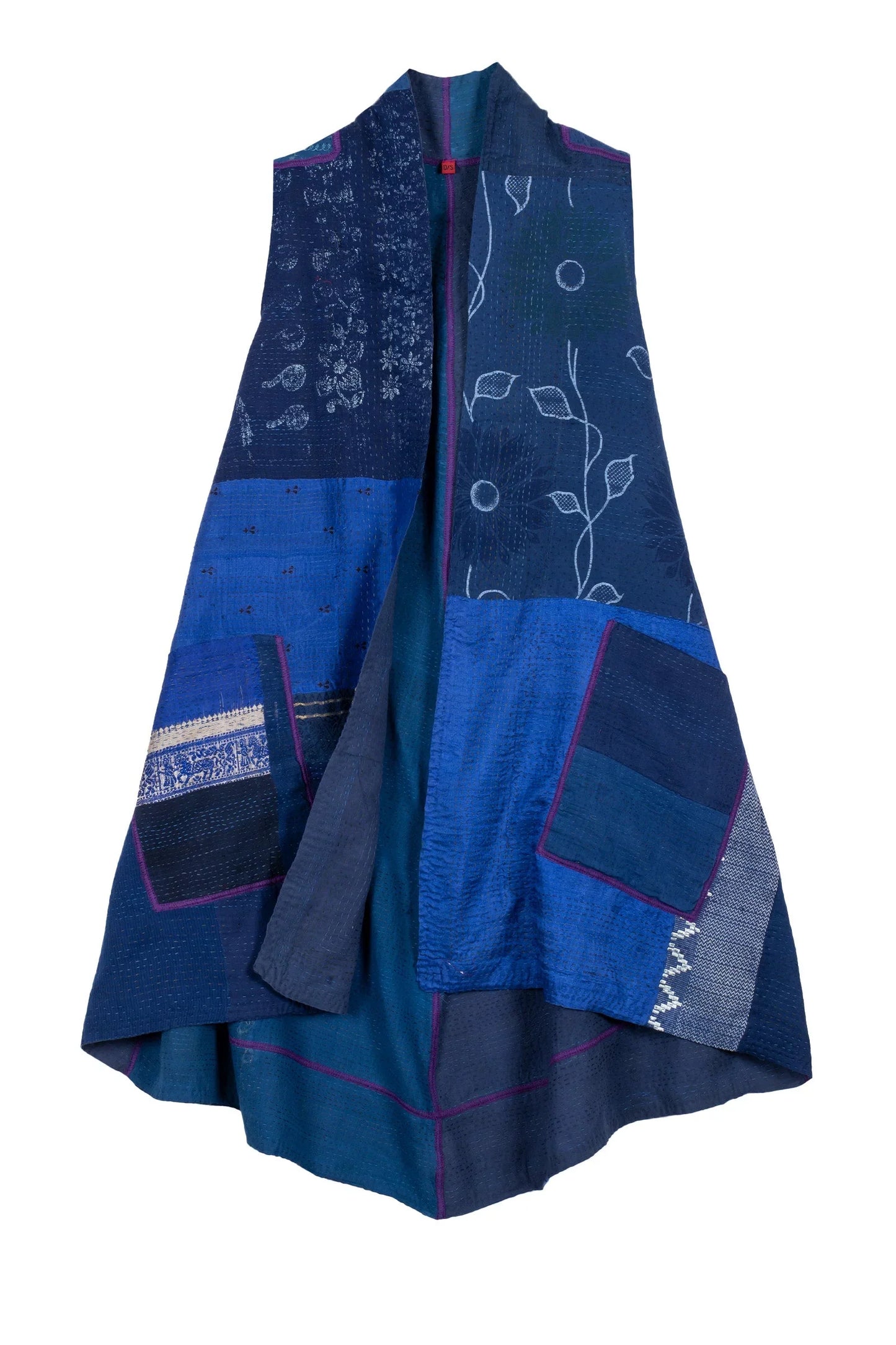COTTON SILK SW PATCH KANTHA A-LINE VEST - ws2203-blu -