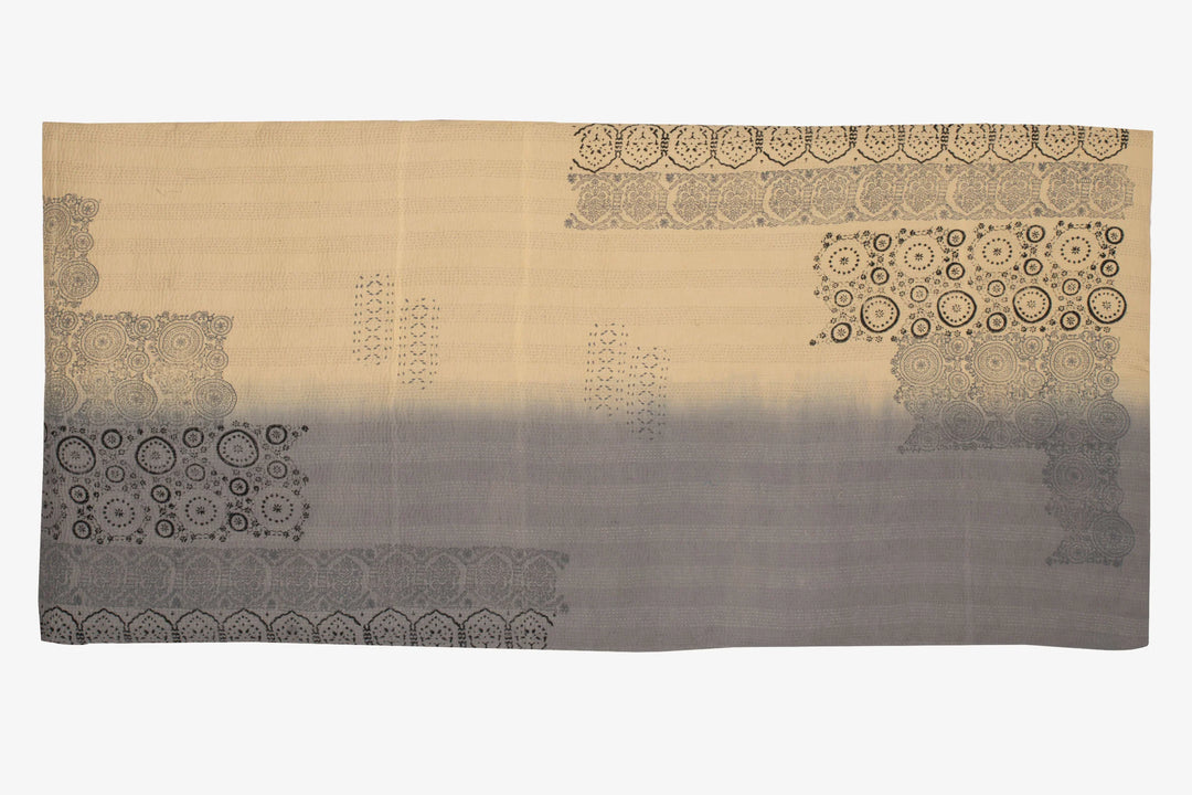 Vintage Fray Patch &amp; Ombre Kantha Day Bed Mattress Cover - Yellow Stone
