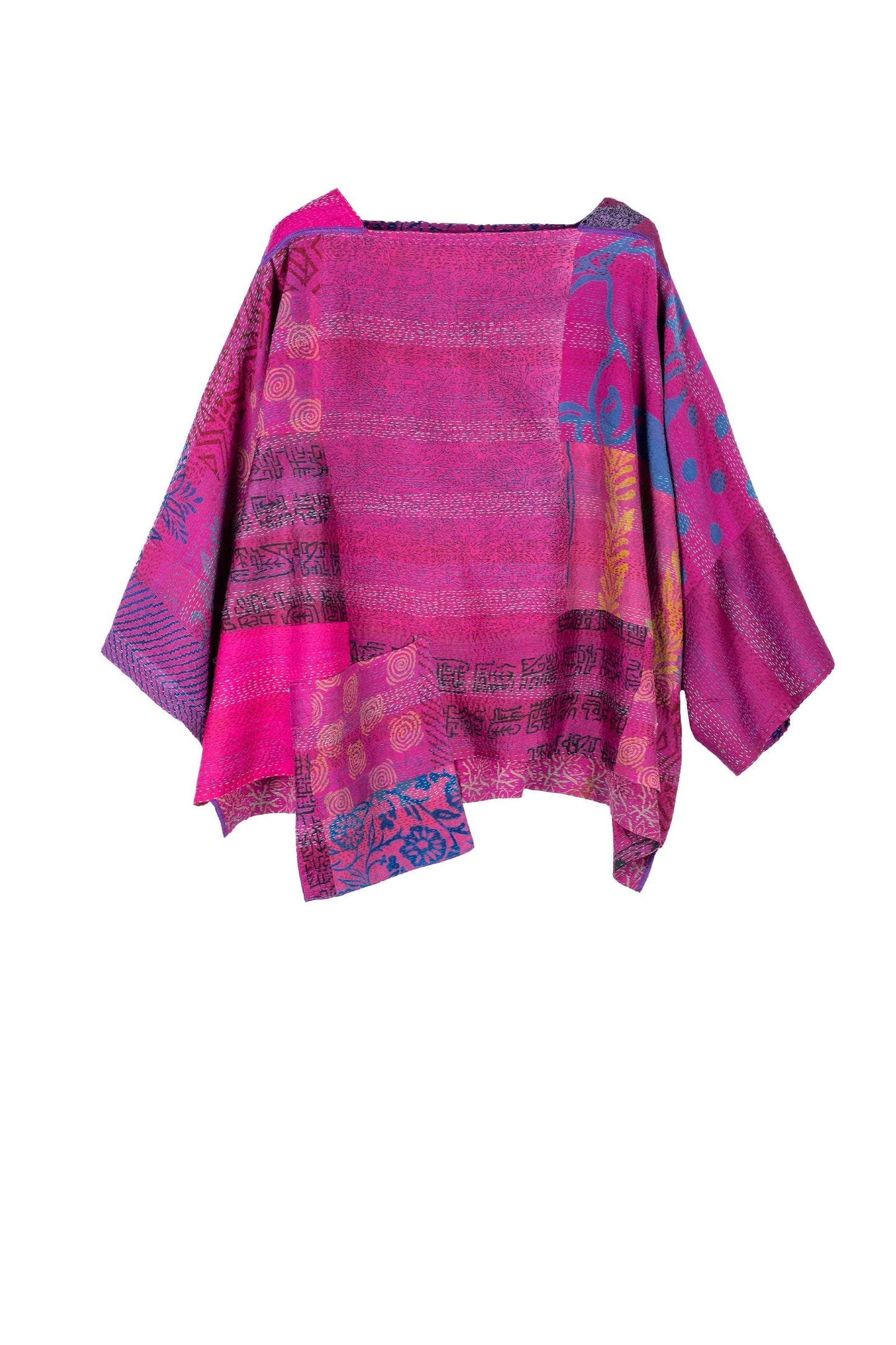 GEORGETTE VINTAGE SILK PATCH KANTHA 3/4 SLV. CROP TOP MIO - gs2538-pik -