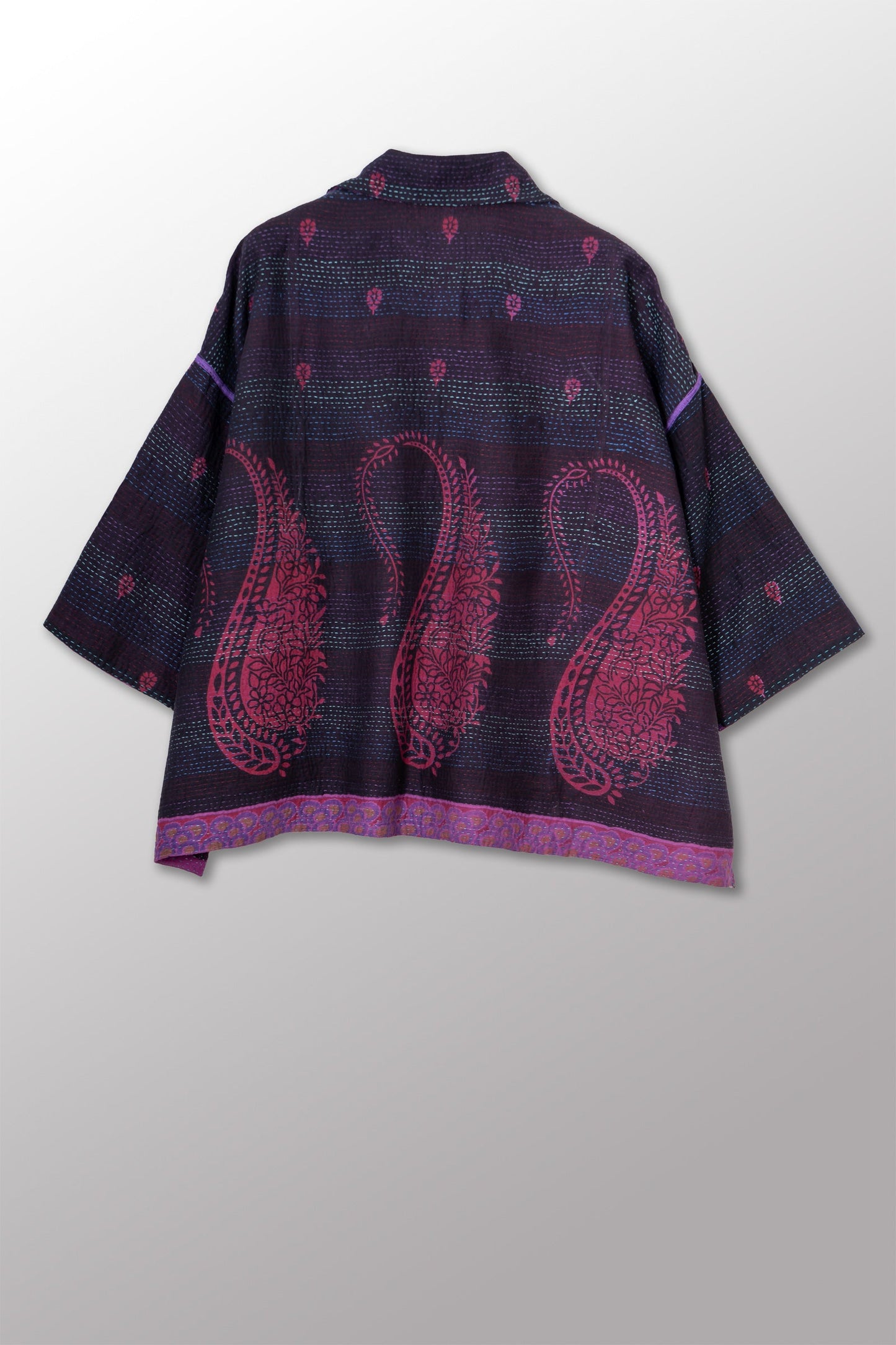 VINTAGE COTTON & NEW VOILE KANTHA CROPPED TENT SHIRT - cn2596-0003a -