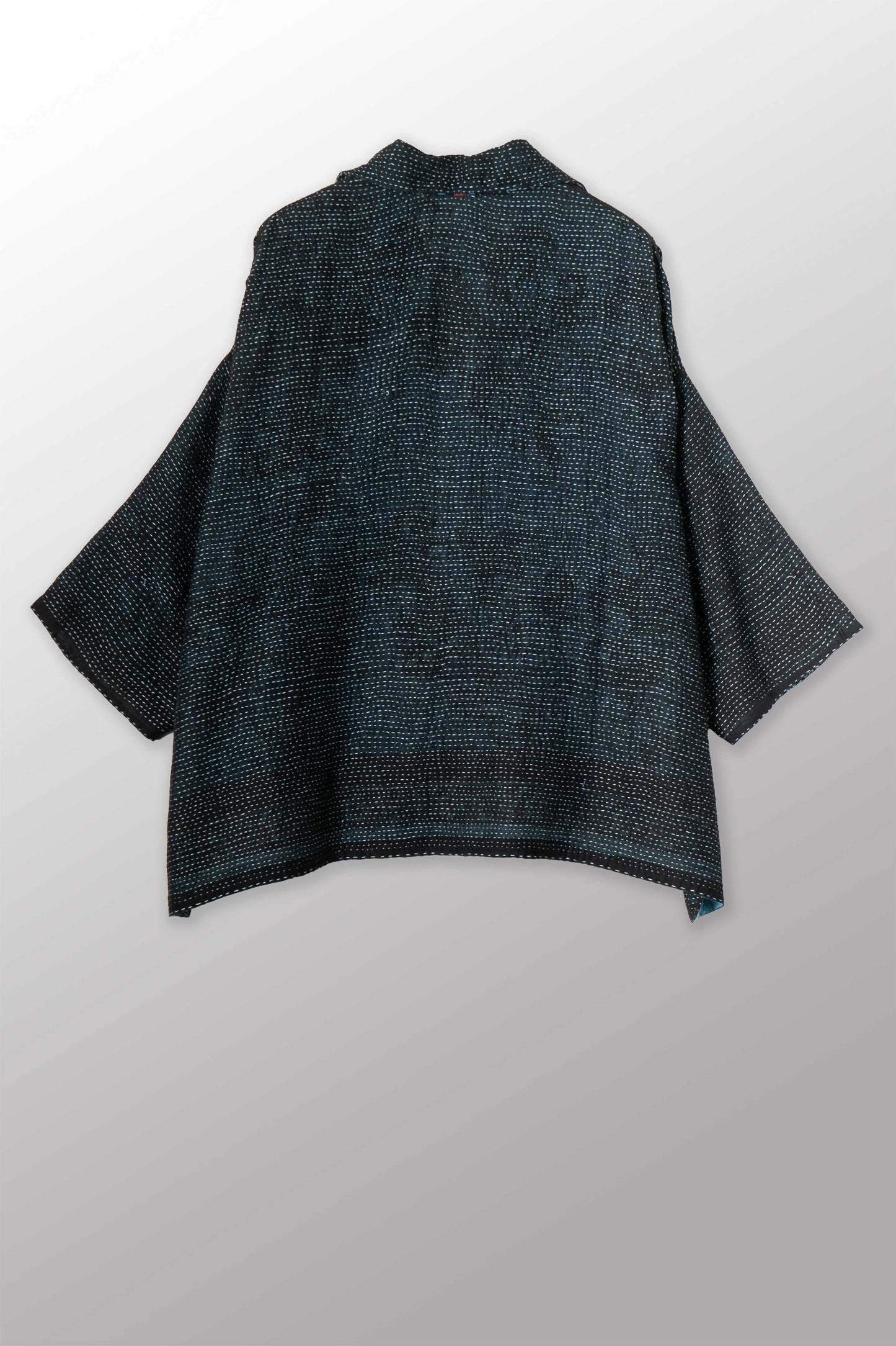 OVERDYED COTTON PAISLEY KANTHA CROPPED TENT SHIRT - ov-cp2596-blu -