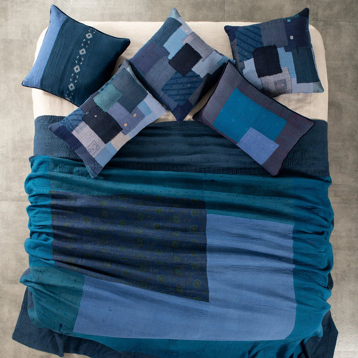 Landscape Fray Patch vintage Kantha Quilts - Navy