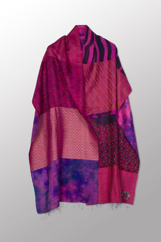 GEORGETTE JACQUARD VINTAGE SILK PATCH KANTHA SCARF STANDARD - gj2801-pik -