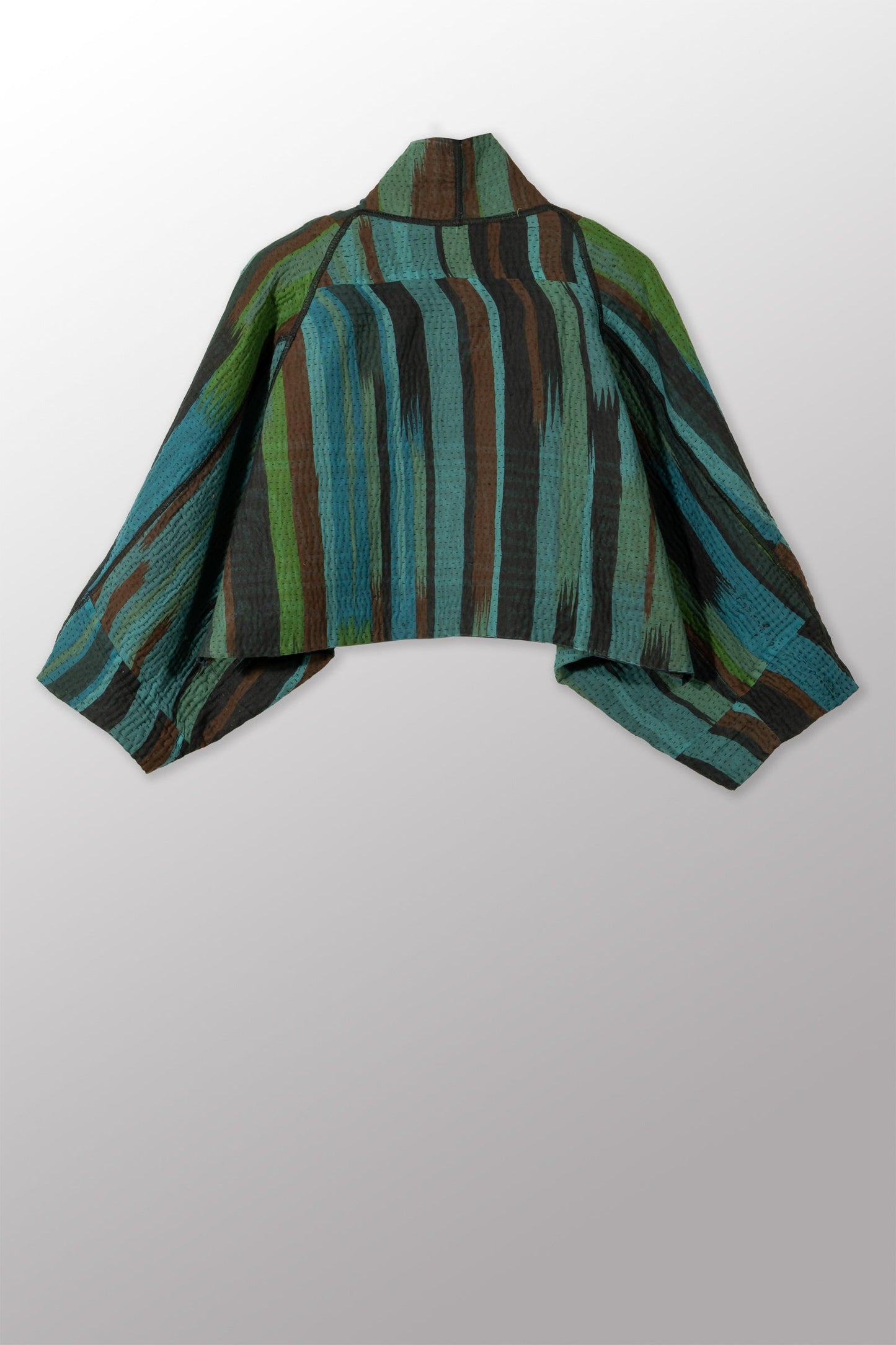 STRIPE AND BENDS KANTHA PUFF SLV. SHRUG - sb4062-blu -