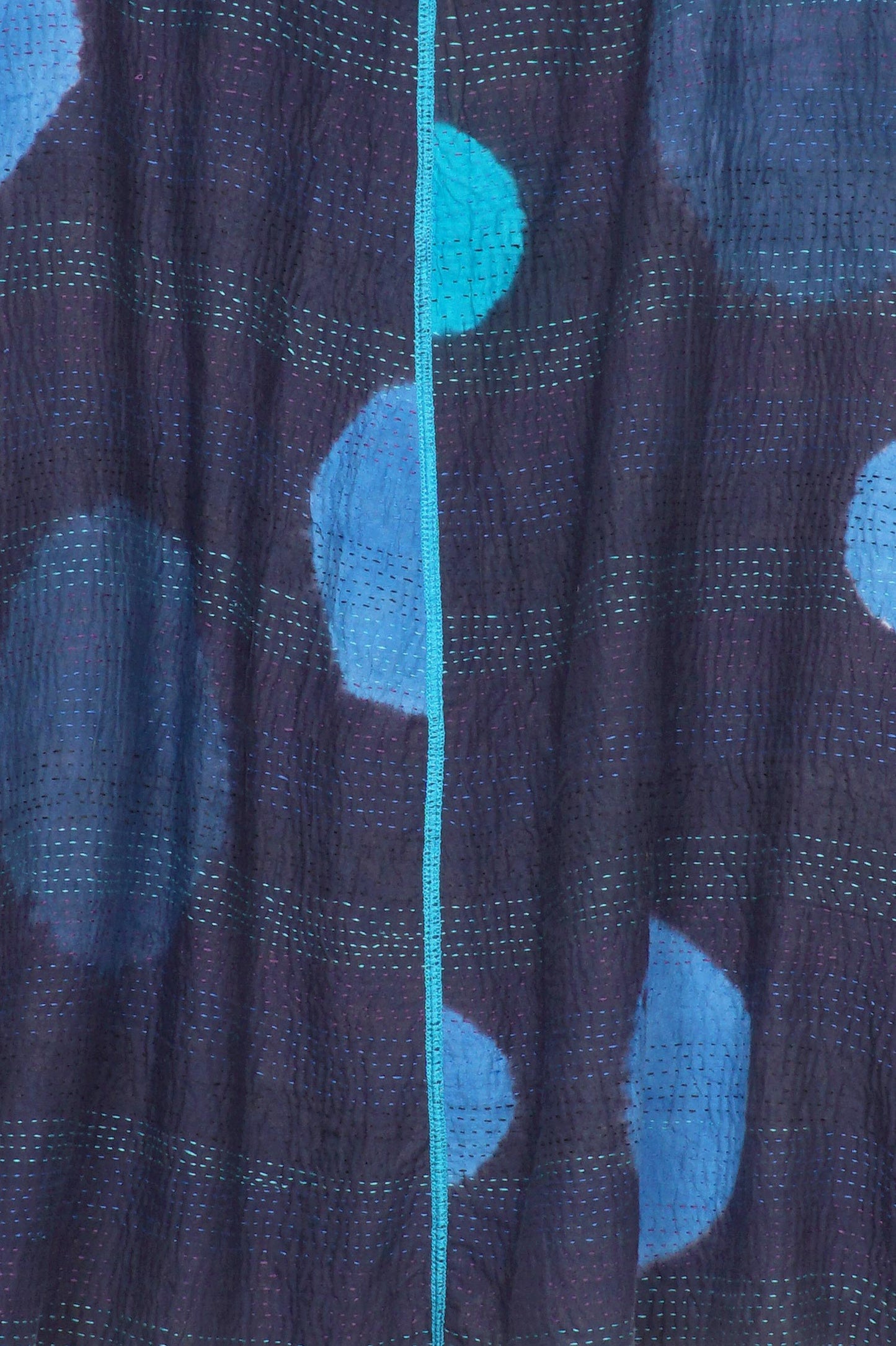 PATCH & CIRCLE PRINT KANTHA BELL SHAPE LONG VEST - pc2225-blu -