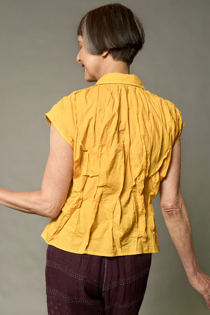 POLISHED COTTON WAVY FRENCH SLEEVE SHIRT - wl1569-ylw -