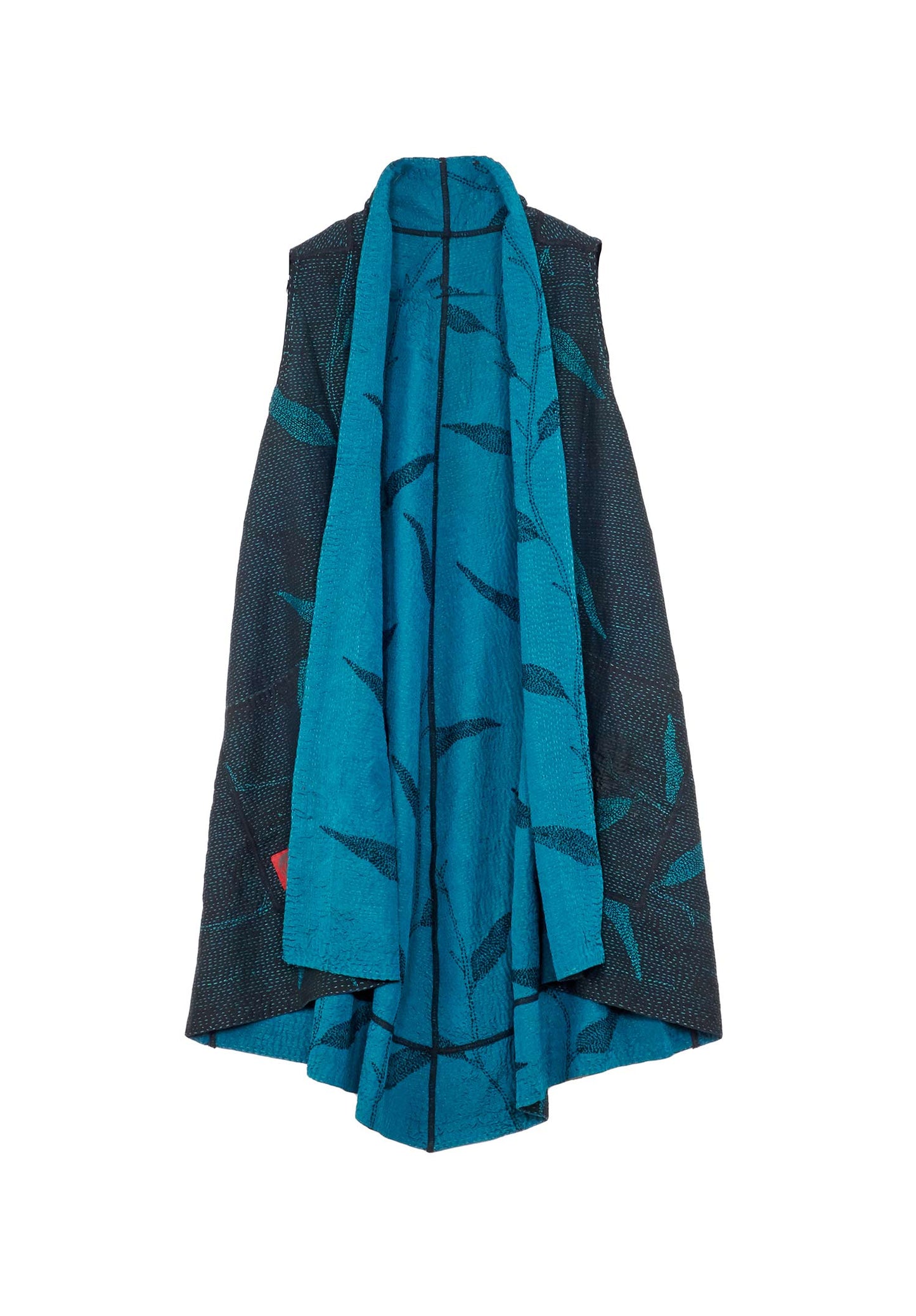 NIGHT BAMBOO SILK COTTON KANTHA A-LINE VEST - nb2203-tel -