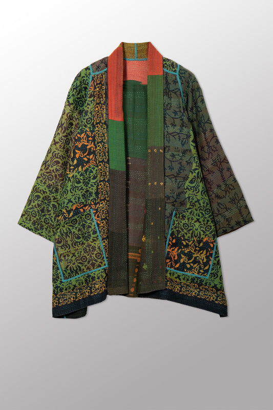 BAGH PRINT KANTHA A-LINE JKT - bg2003-grn -