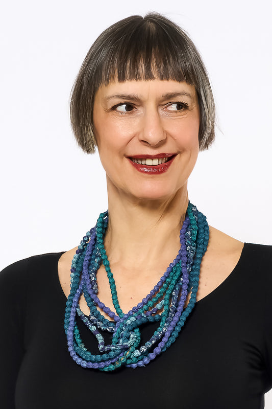 VINTAGE SILK KANTHA SEED NECKLACE - sv2721-blu -