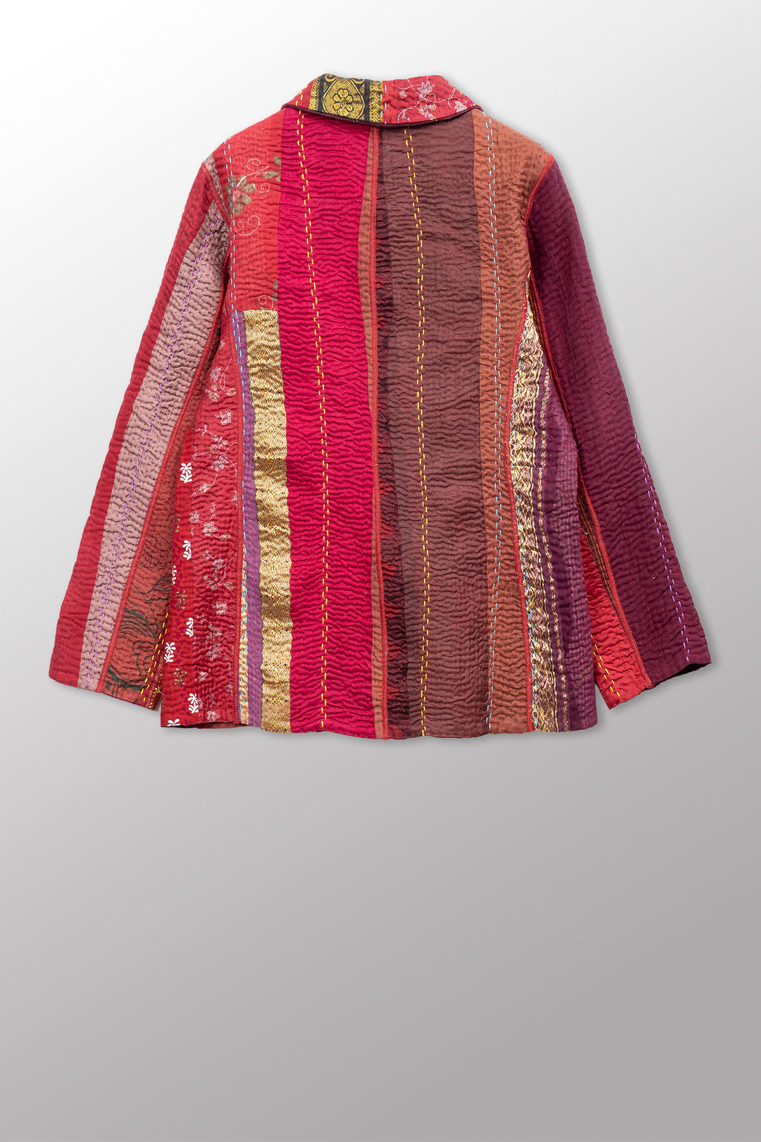 JEWEL WOVEN WITH VERTICAL PATCH KANTHA BASIC JACKET - jv4052-red -