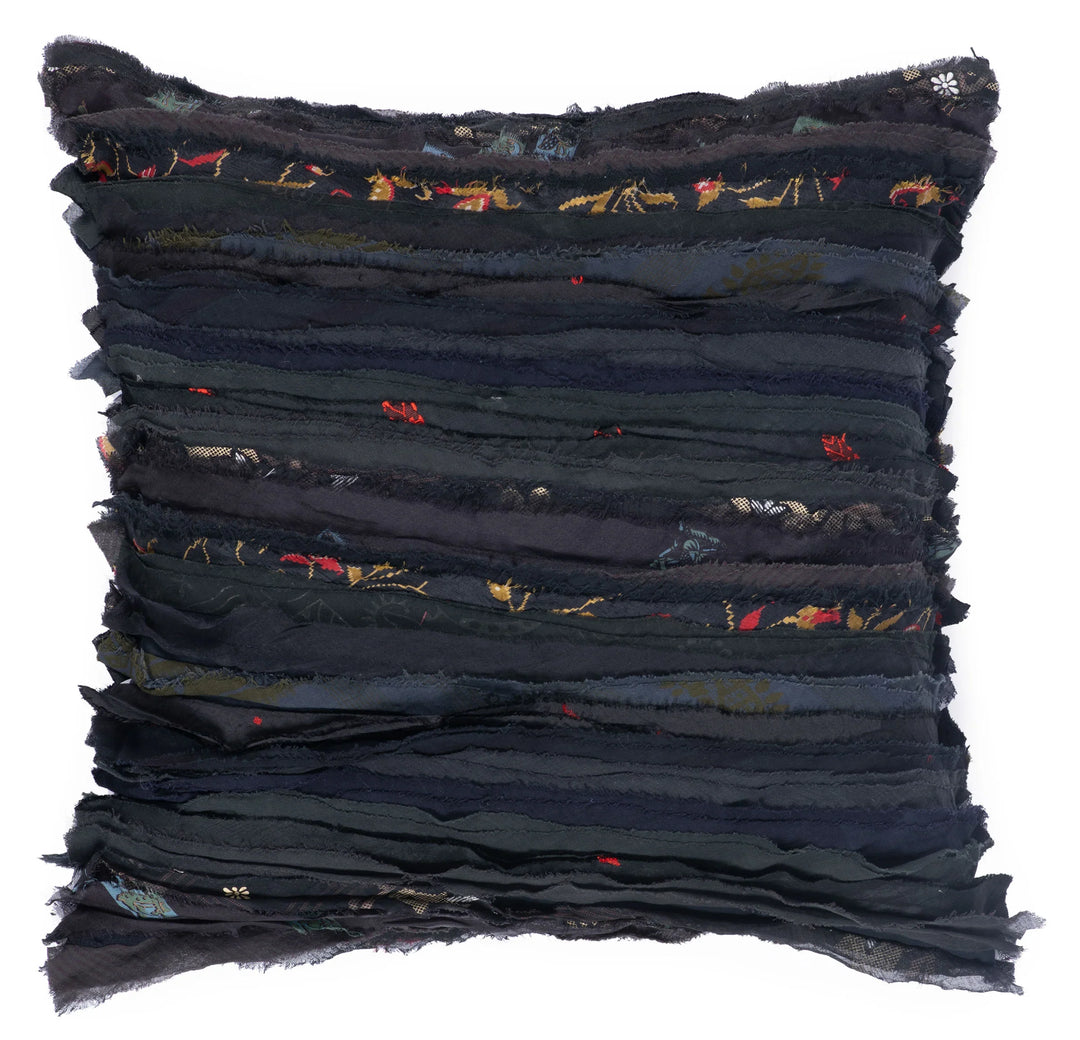 Wavy Stripe Patch Pillow -Black