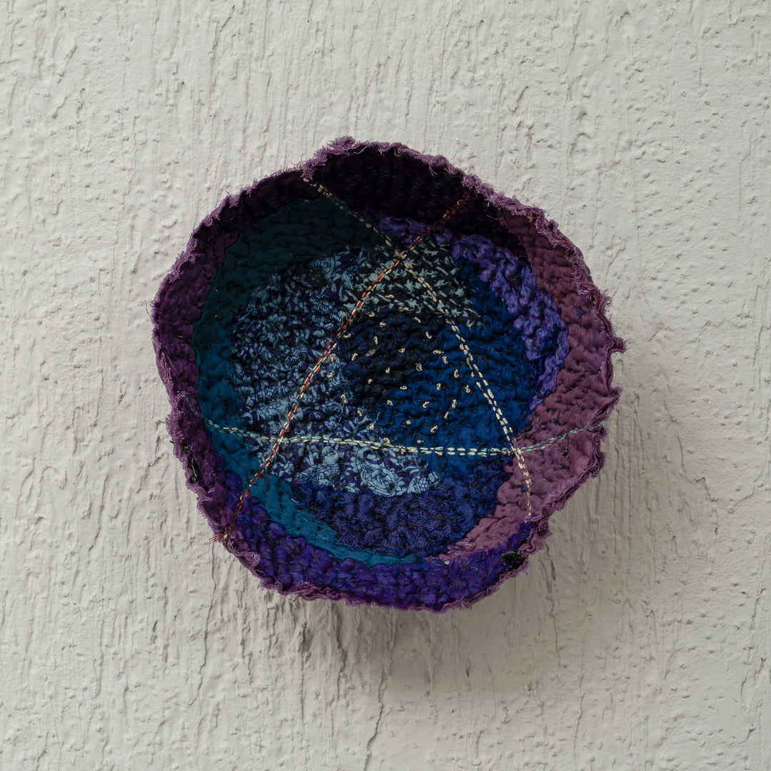 Night Sky Kantha  Shallow Rose Bowl