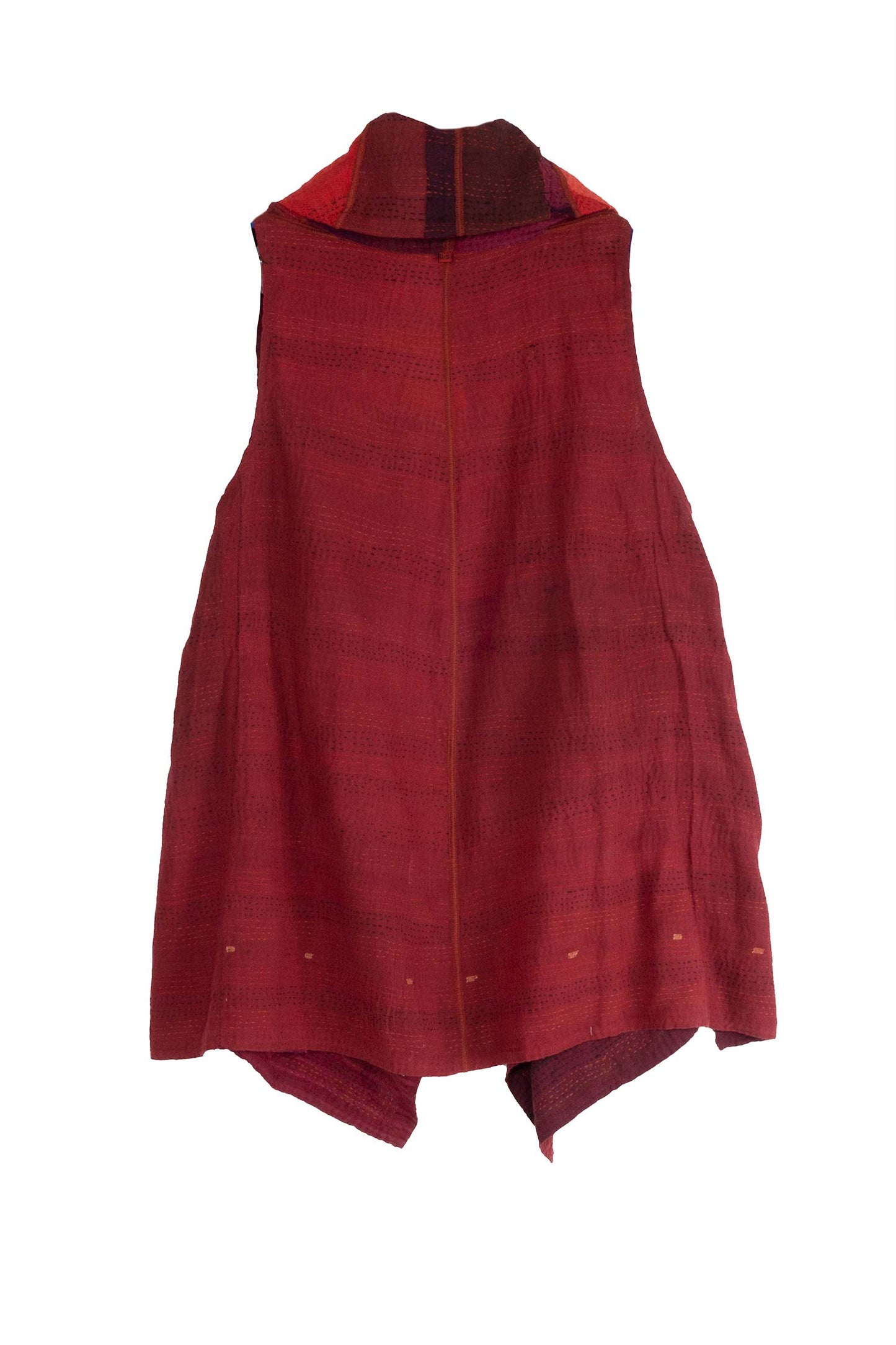 LANDSCAPE FRAYED PATCH KANTHA PUFF COLLAR VEST - lf2232-red -