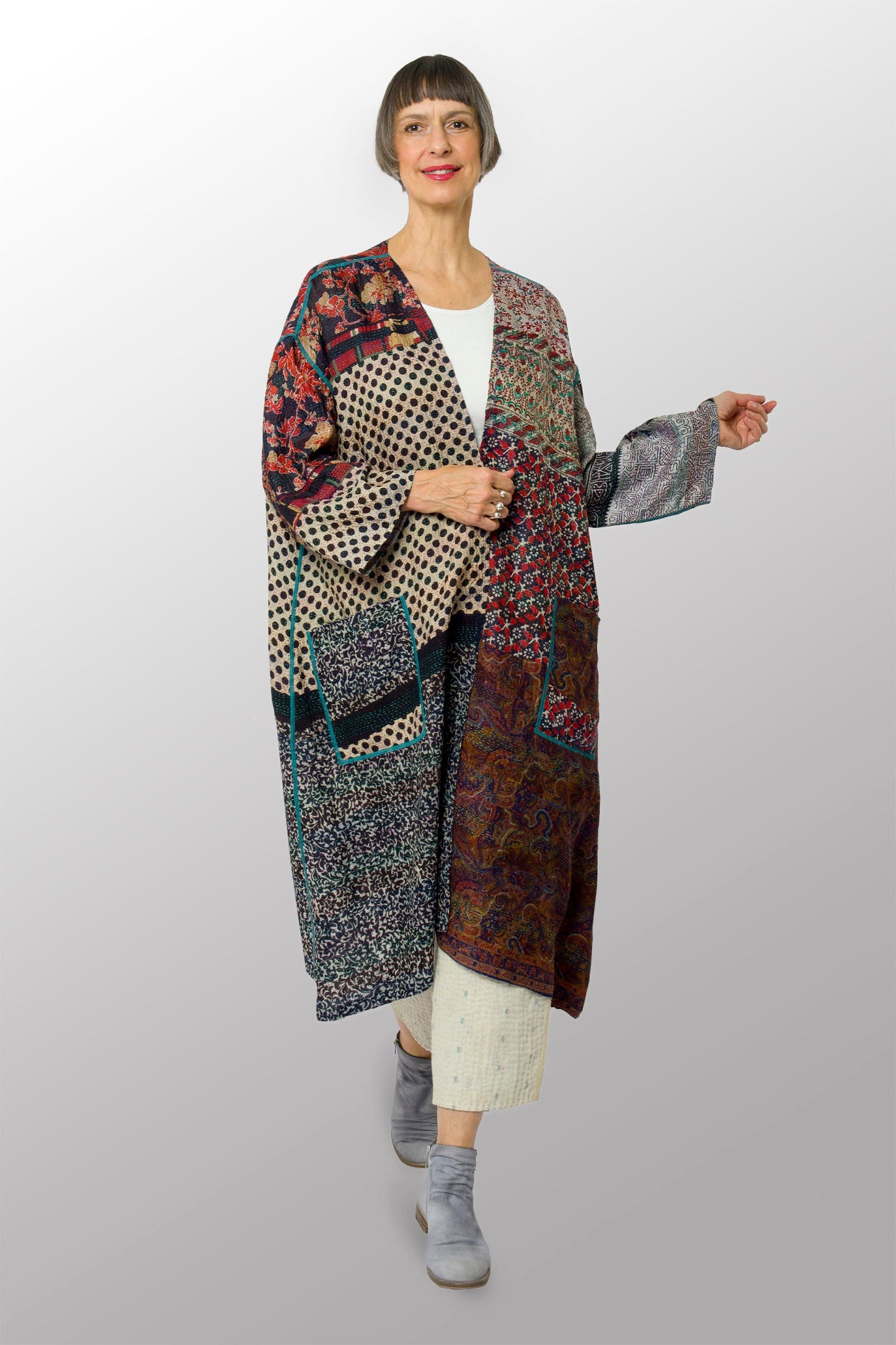 VINTAGE SILK KANTHA LONG DUSTER - sv2328-0009a -