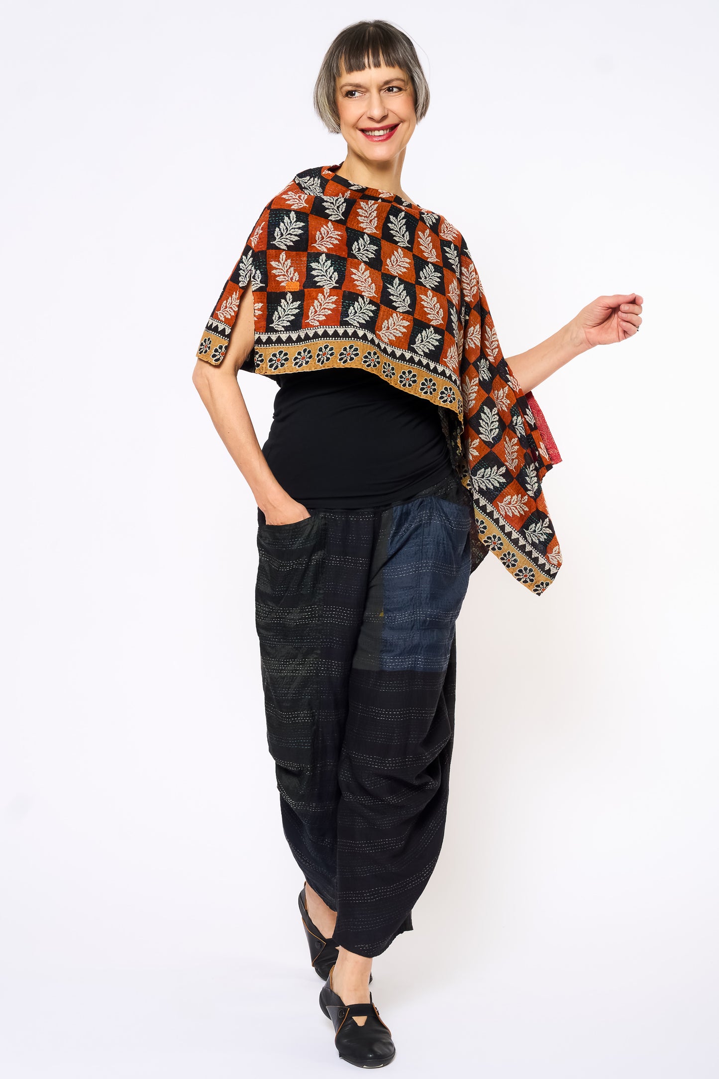 VINTAGE COTTON KANTHA CAPE - cv2806-mlt -