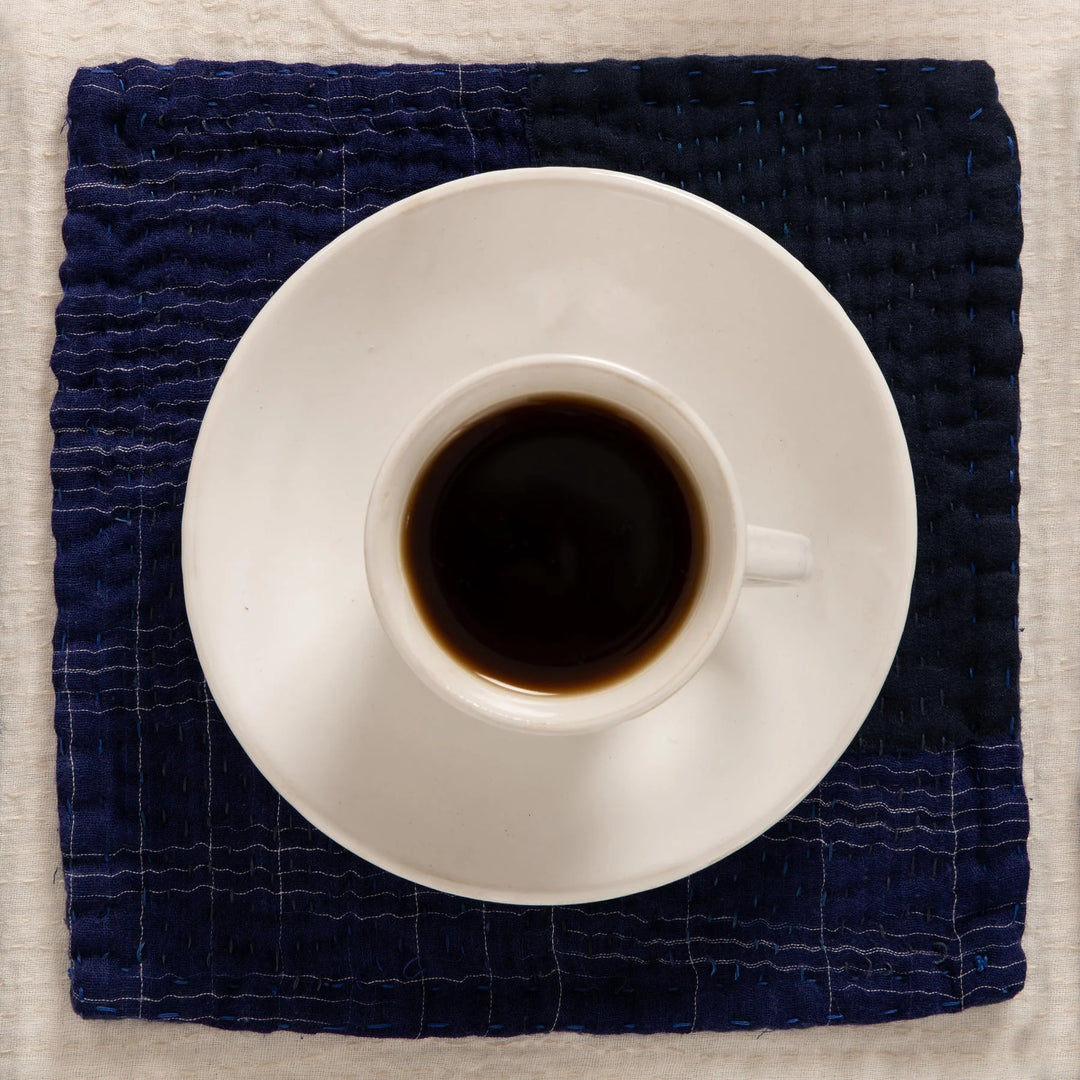 Landscape Handmade Kantha Coaster - Navy (Set of 2)