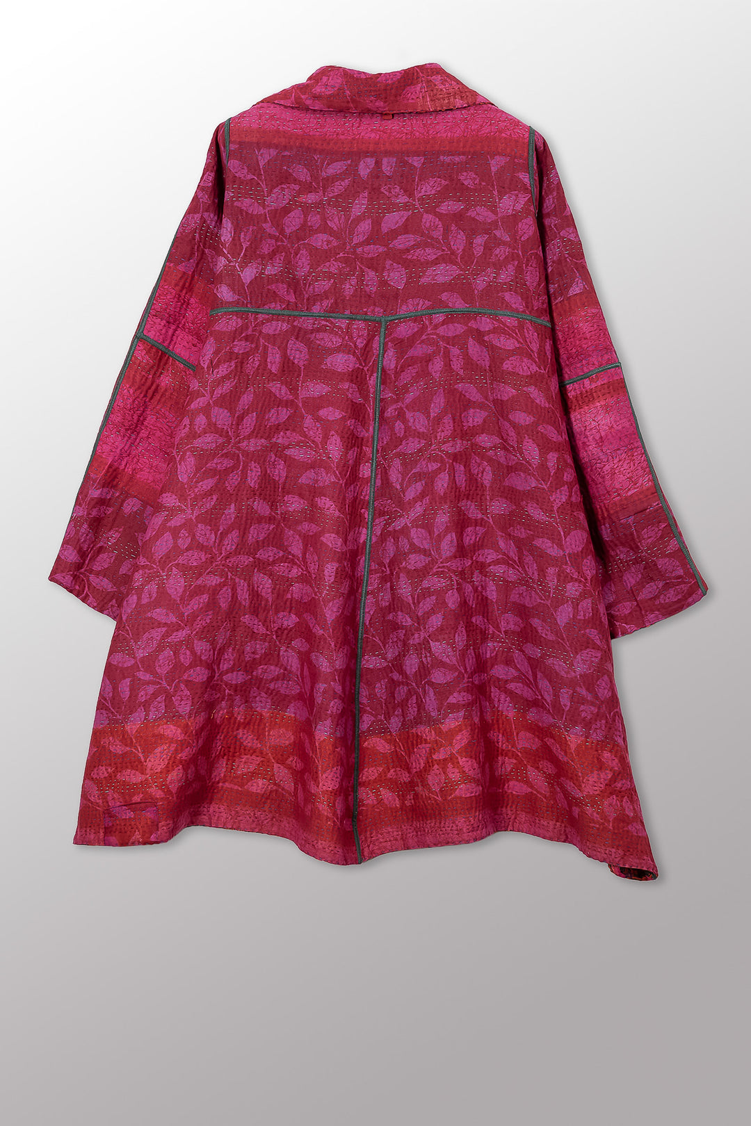VINTAGE SILK GEORGETTE COTTON KANTHA A-LINE DUSTER - gc4311-0001a -