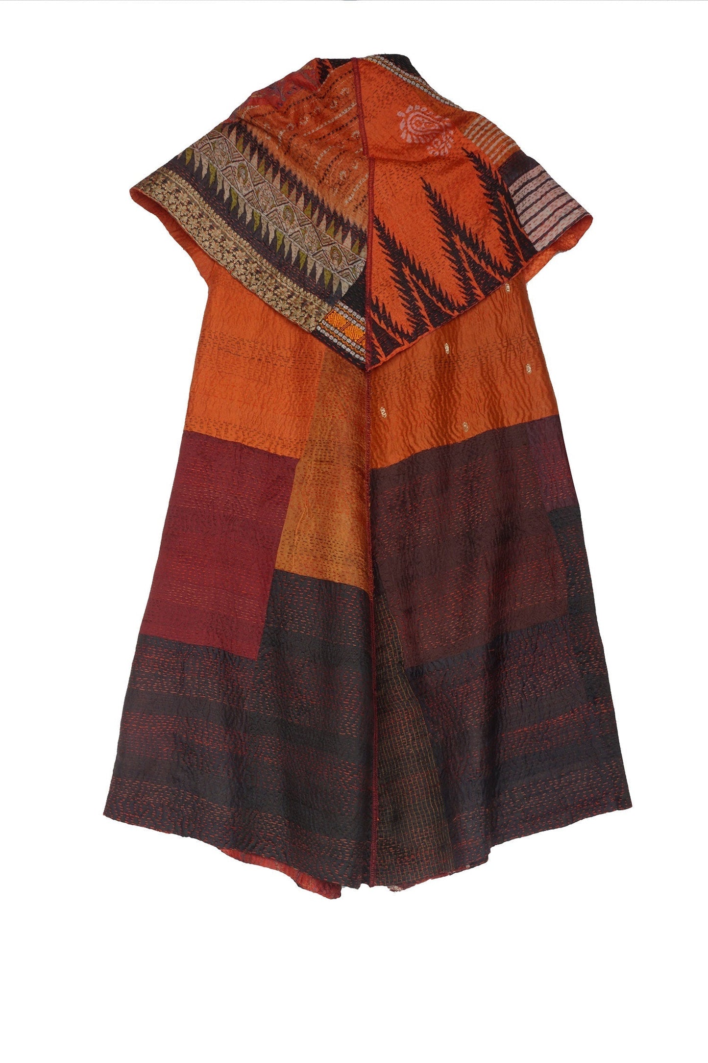 VINTAGE SILK PATCH KANTHA CIRCULAR VEST - vp2201-org -