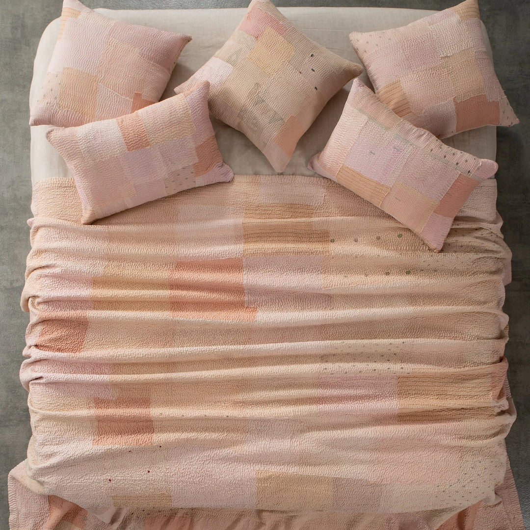 Mosaic Fray Handmade Vintage Kantha Quilts -Shallot