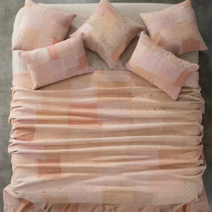 Mosaic Fray Handmade Vintage Kantha Quilts -Shallot