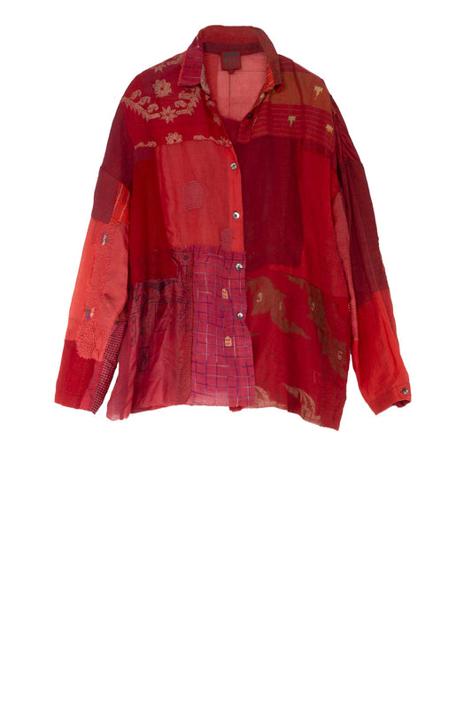 MOSAIC TILE PATCH KANTHA CAMP SHIRT - mt1525-red -